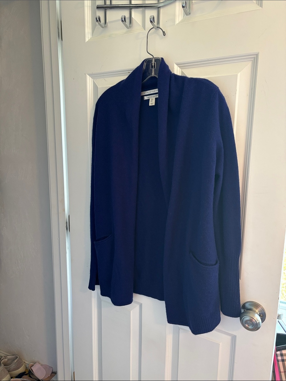 Max Studio Cashmere Royal Blue/Deep Navy Open-Front Cardigan with Pockets